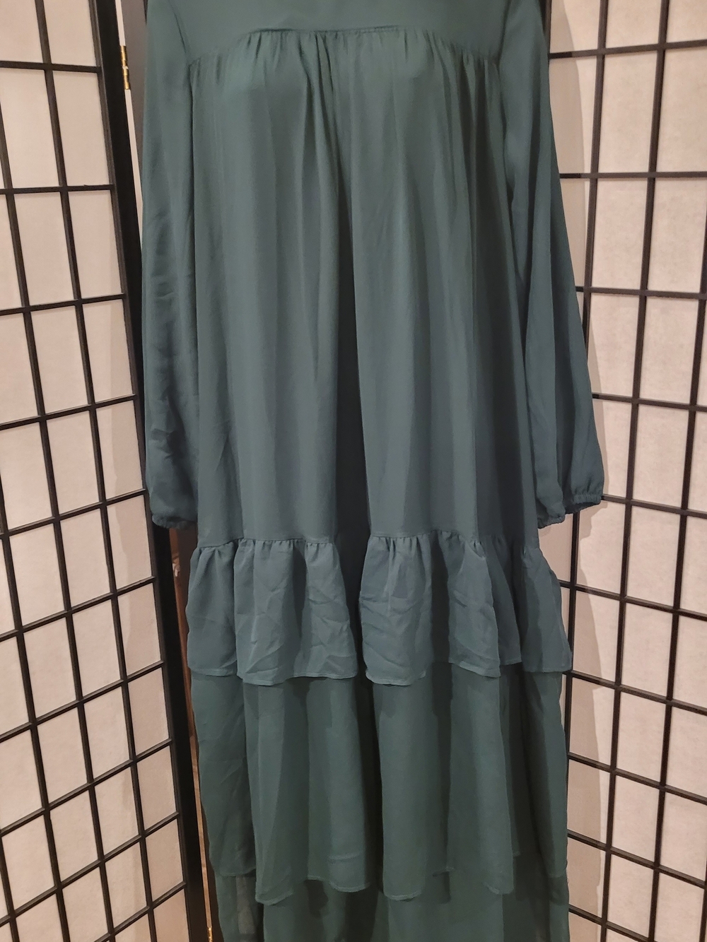 Forest Green Tiered Maxi Dress with Long Sleeves - Picture 5 of 8